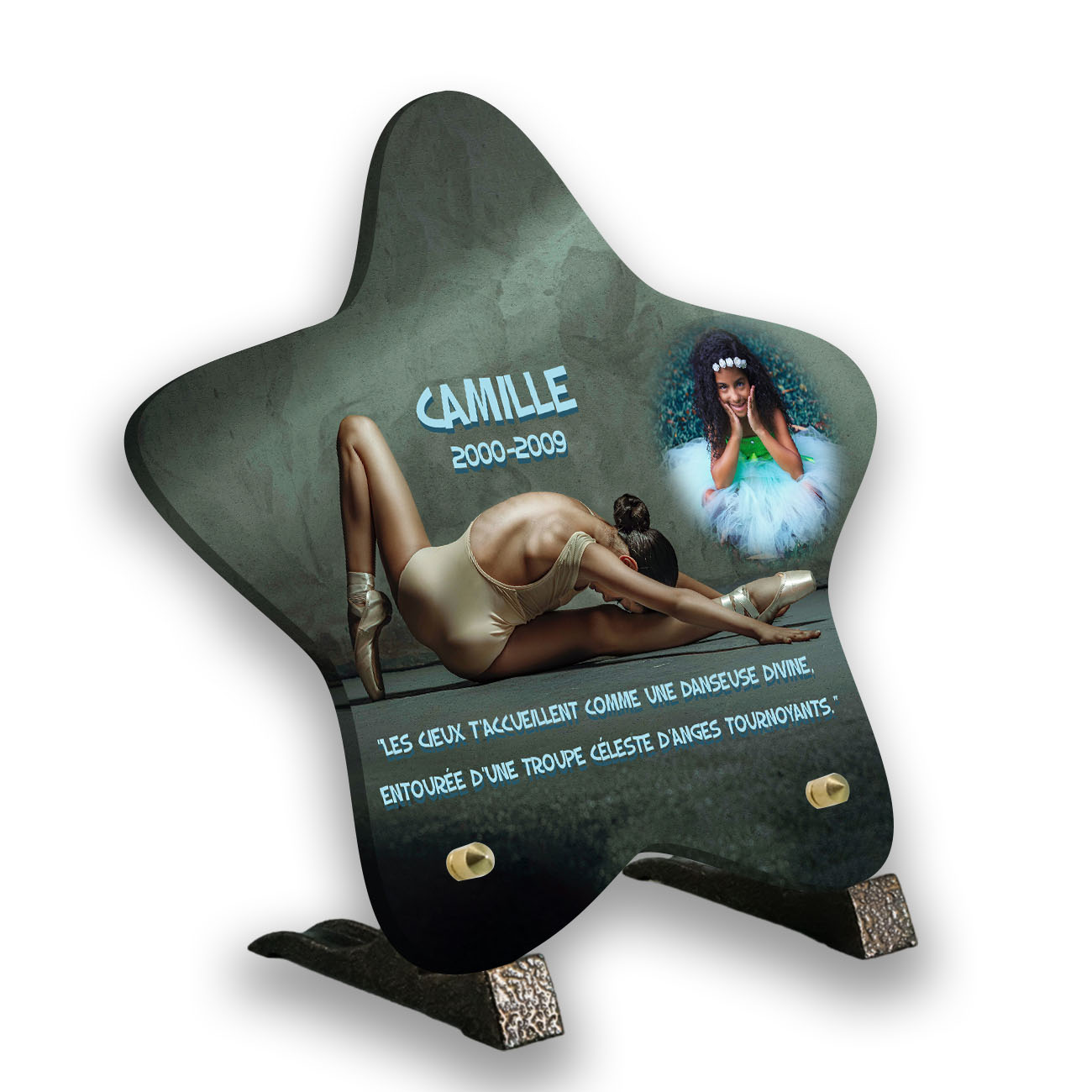 plaque funéraire personnalisée pieds avec photo