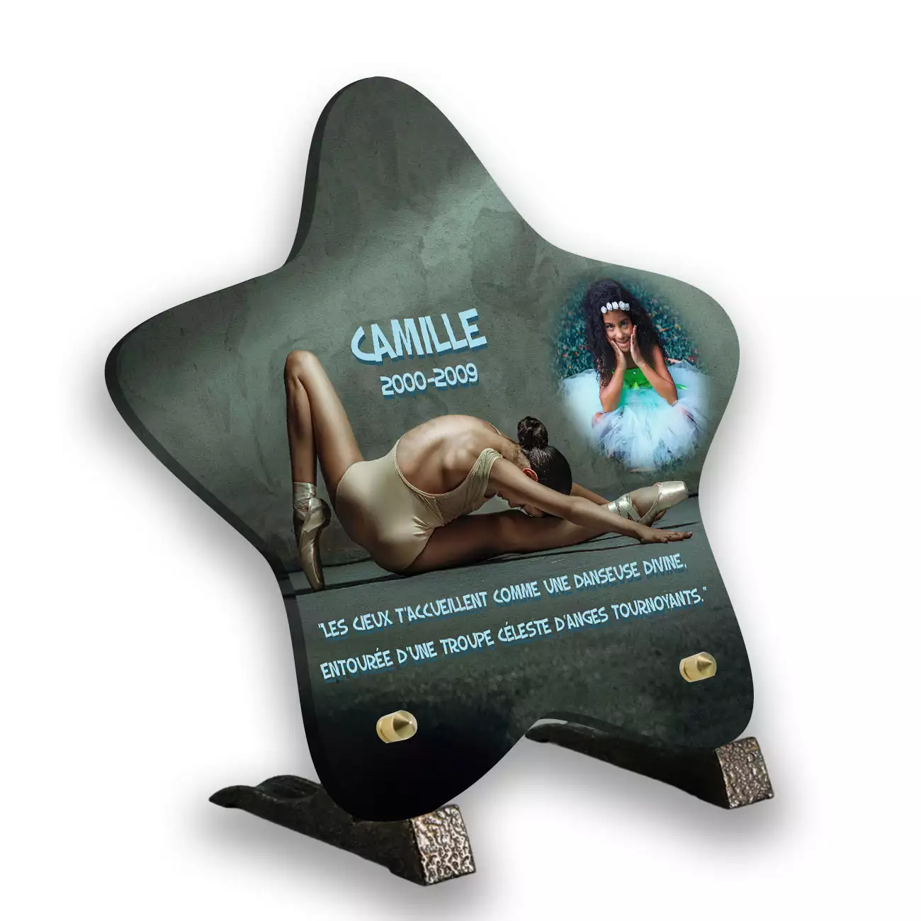 plaque funéraire personnalisée pieds avec photo