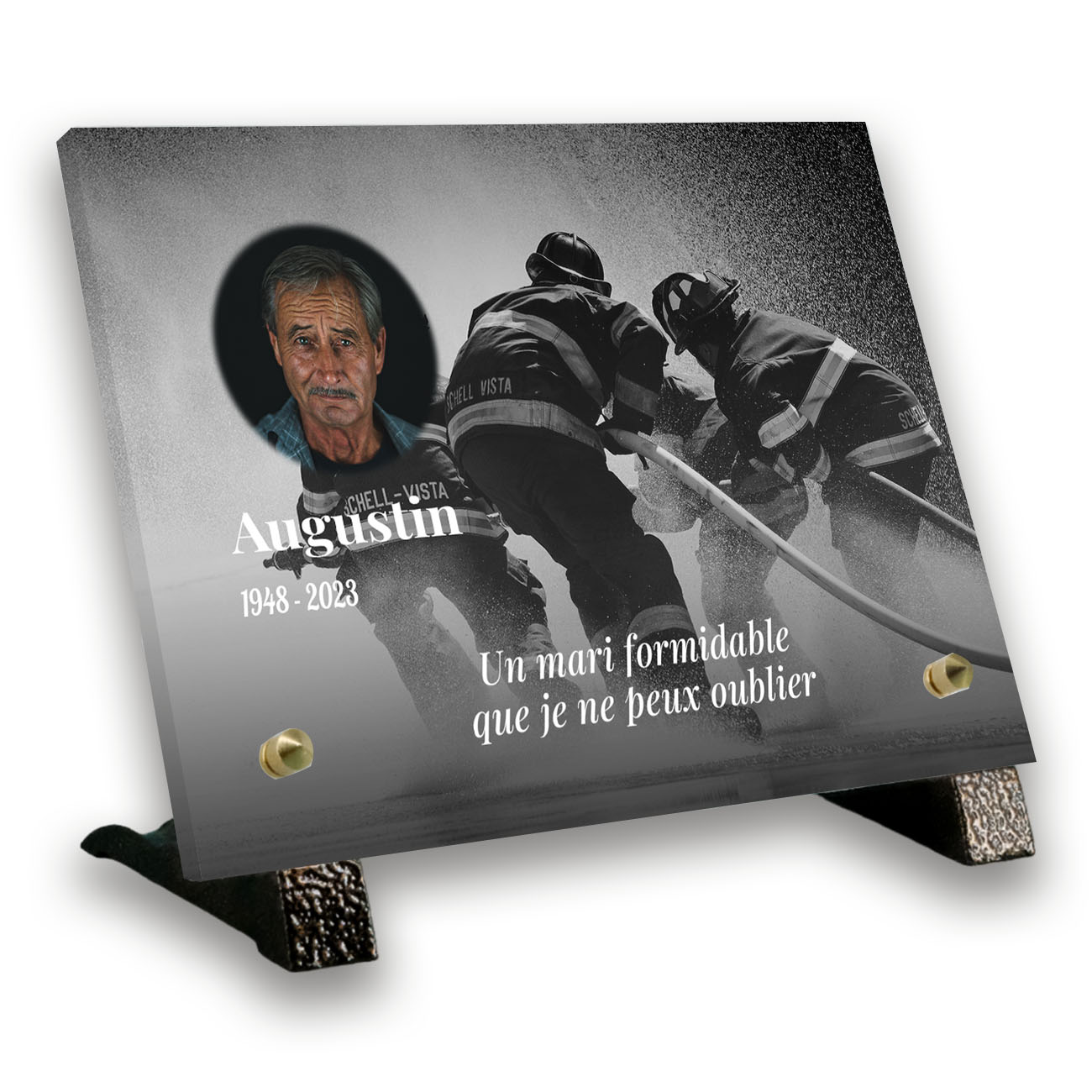 Plaque mortuaire, Petit rectangle, Avec pied, Avec image