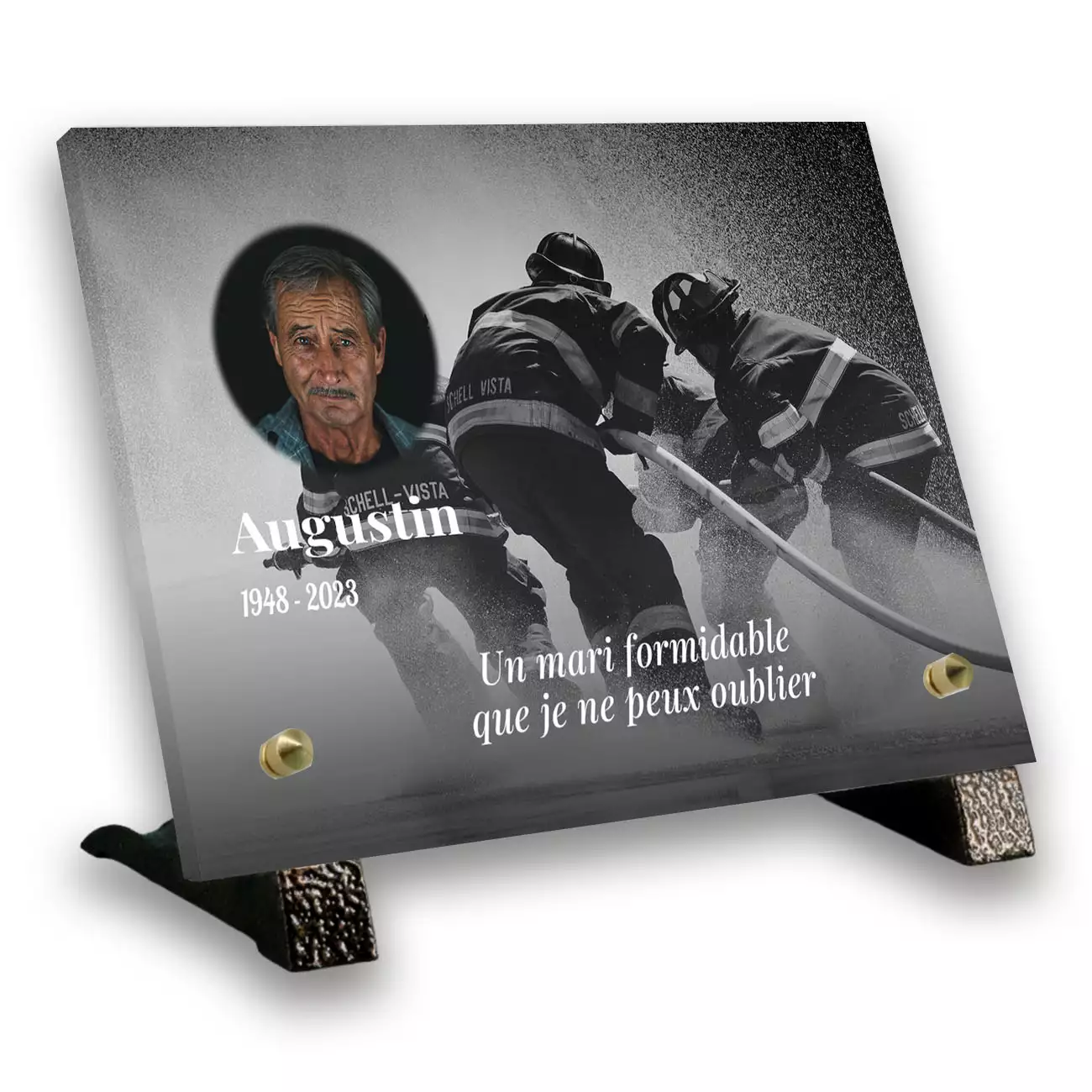 Plaque mortuaire, Petit rectangle, Avec pied, Avec image