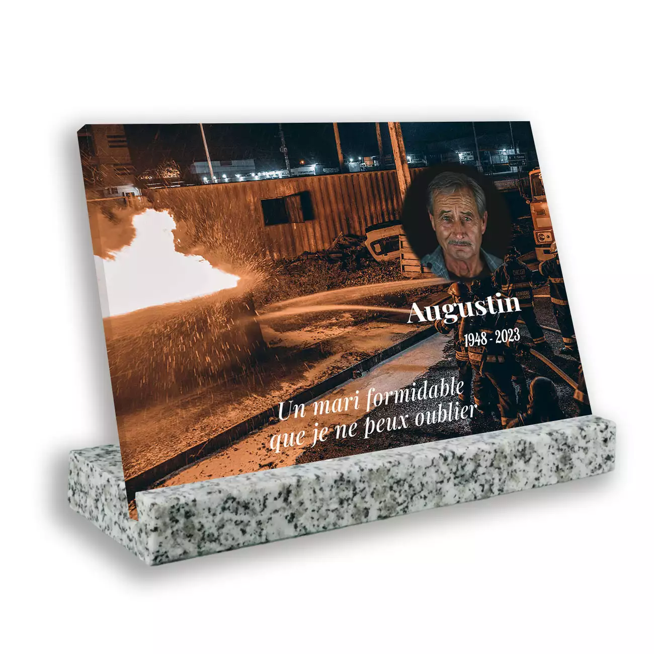 Plaque mortuaire, Grand rectangle, Avec socle blanc, Avec image