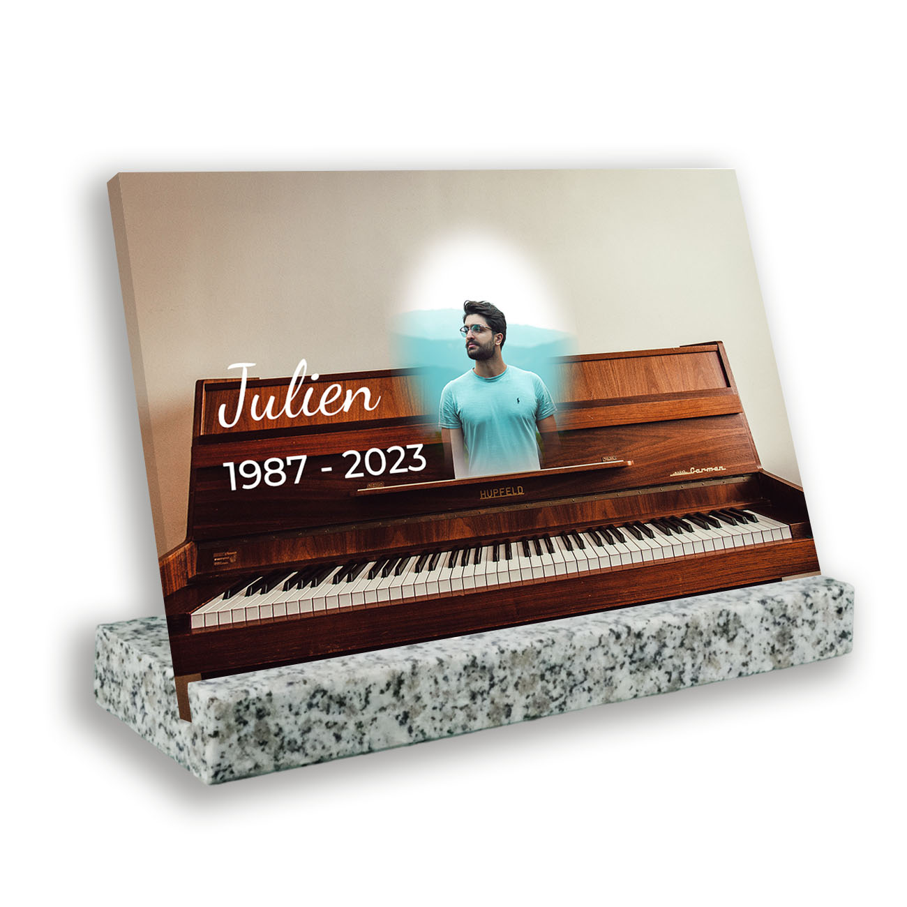 Plaque mortuaire, Grand rectangle, Avec socle blanc, Avec image