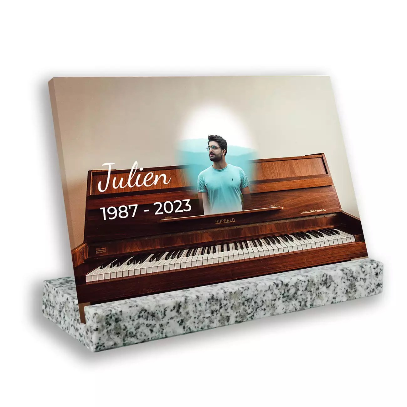 Plaque mortuaire, Grand rectangle, Avec socle blanc, Avec image