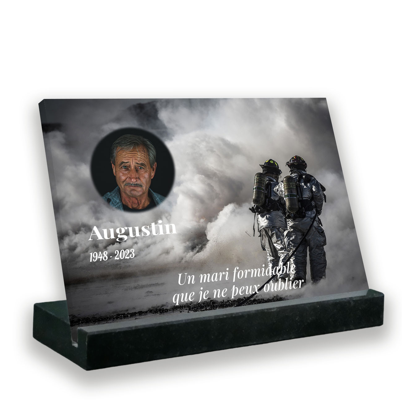 Plaque mortuaire, Grand rectangle, Avec socle noir, Avec image