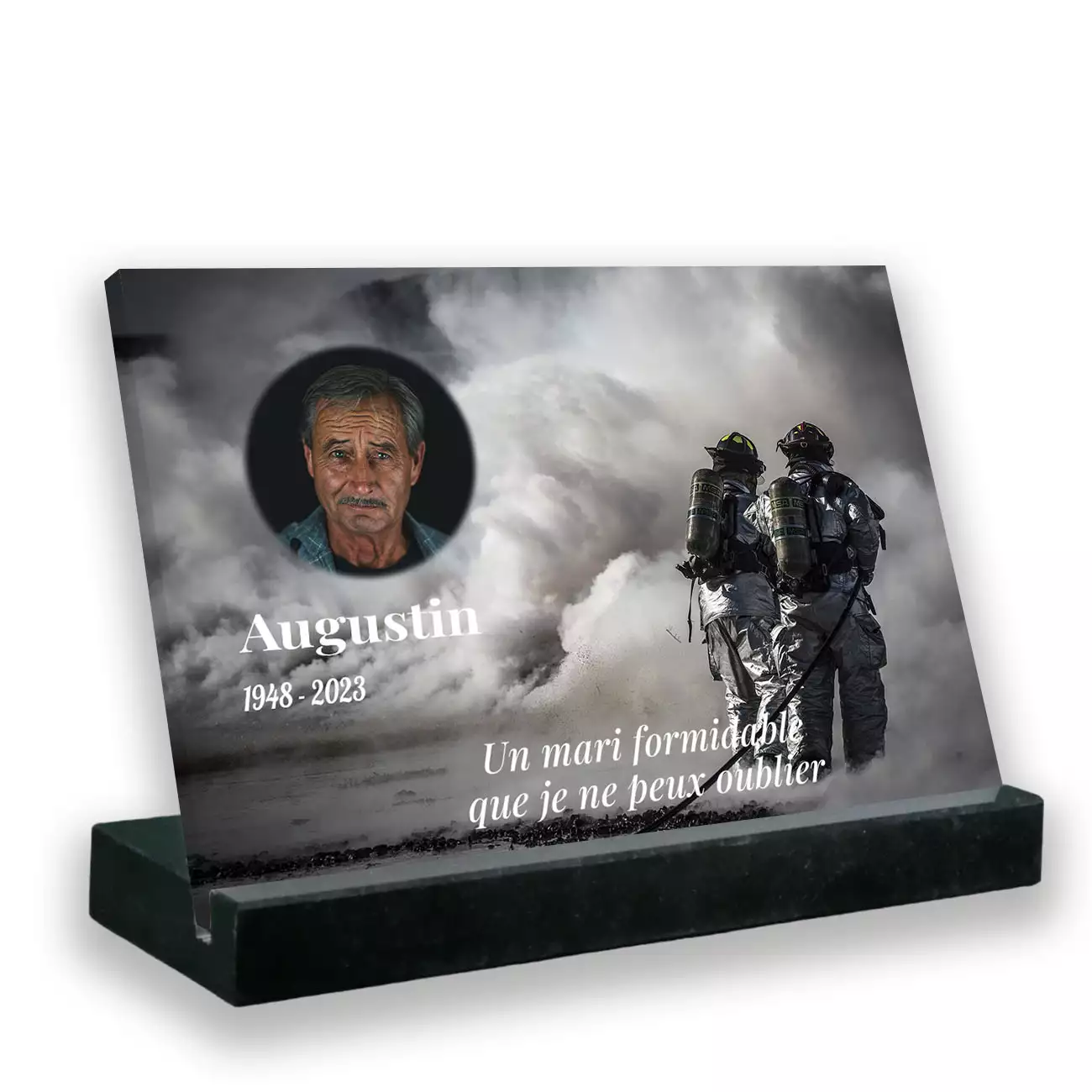 Plaque mortuaire, Grand rectangle, Avec socle noir, Avec image
