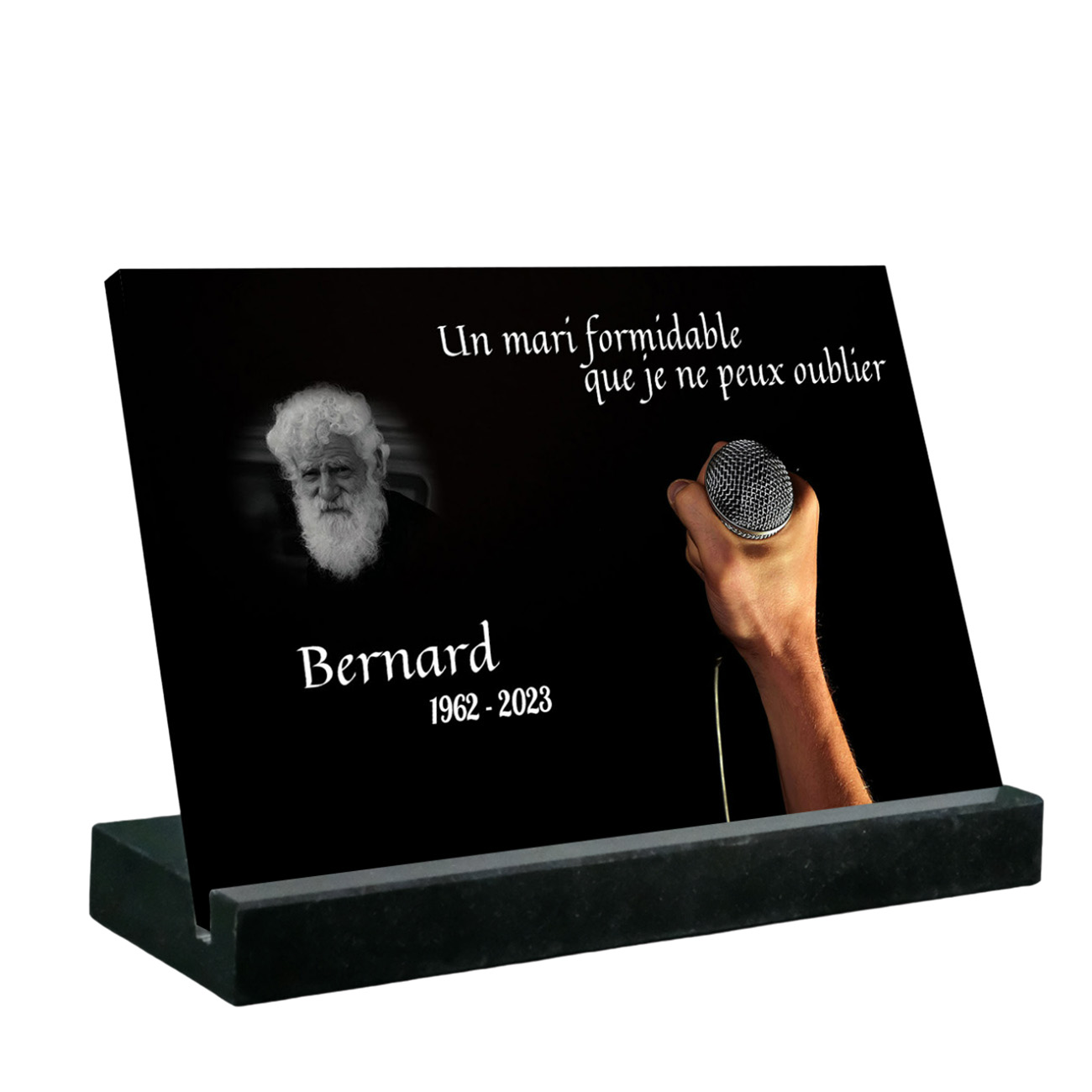 Plaque funéraire personnalisée Grand rectangle avec socle noir Avec image