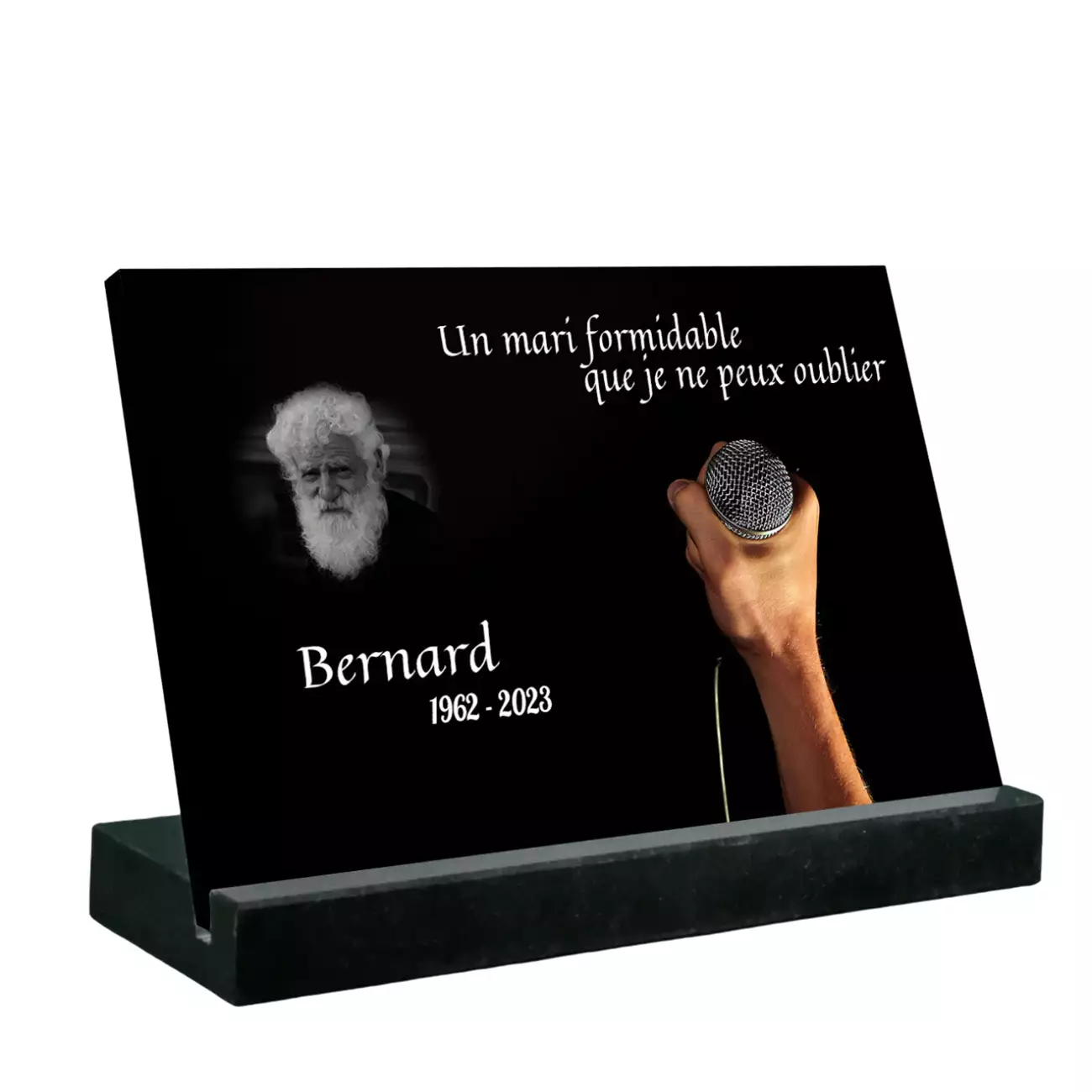 Plaque funéraire personnalisée Grand rectangle avec socle noir Avec image