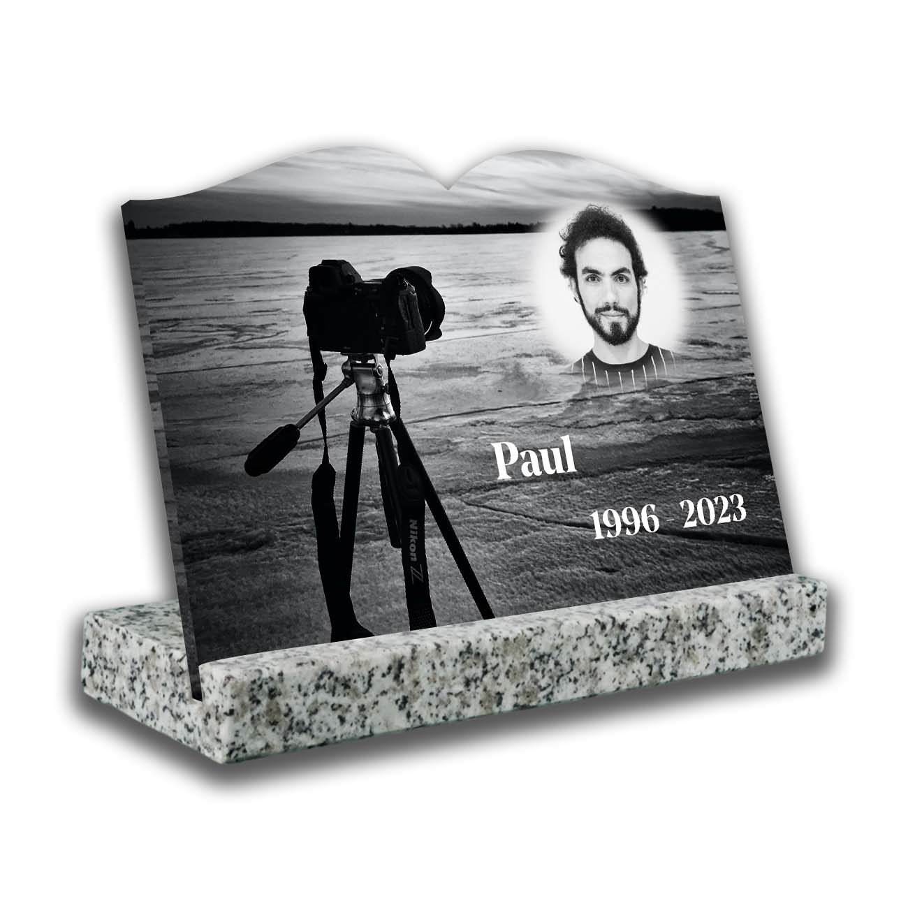 Plaque tombale personnalisée, Avec socle blanc, Avec image