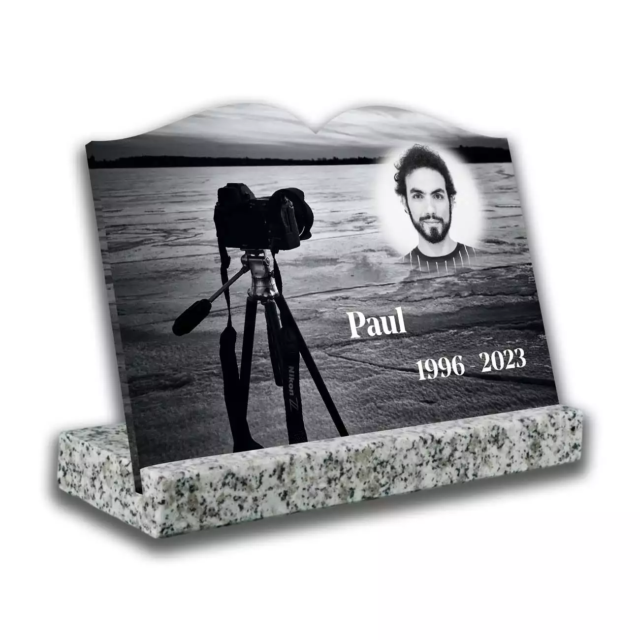 Plaque tombale personnalisée, Avec socle blanc, Avec image