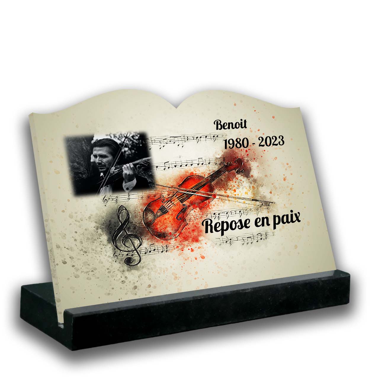 Plaque tombale personnalisée, Avec socle noir, Avec image
