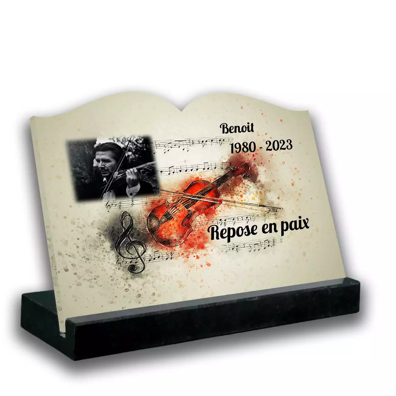 Plaque tombale personnalisée, Avec socle noir, Avec image