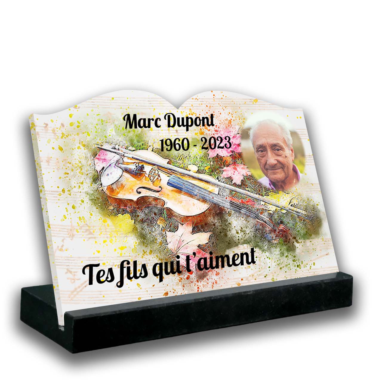 Plaque mortuaire personnalisée "Violon d'or"