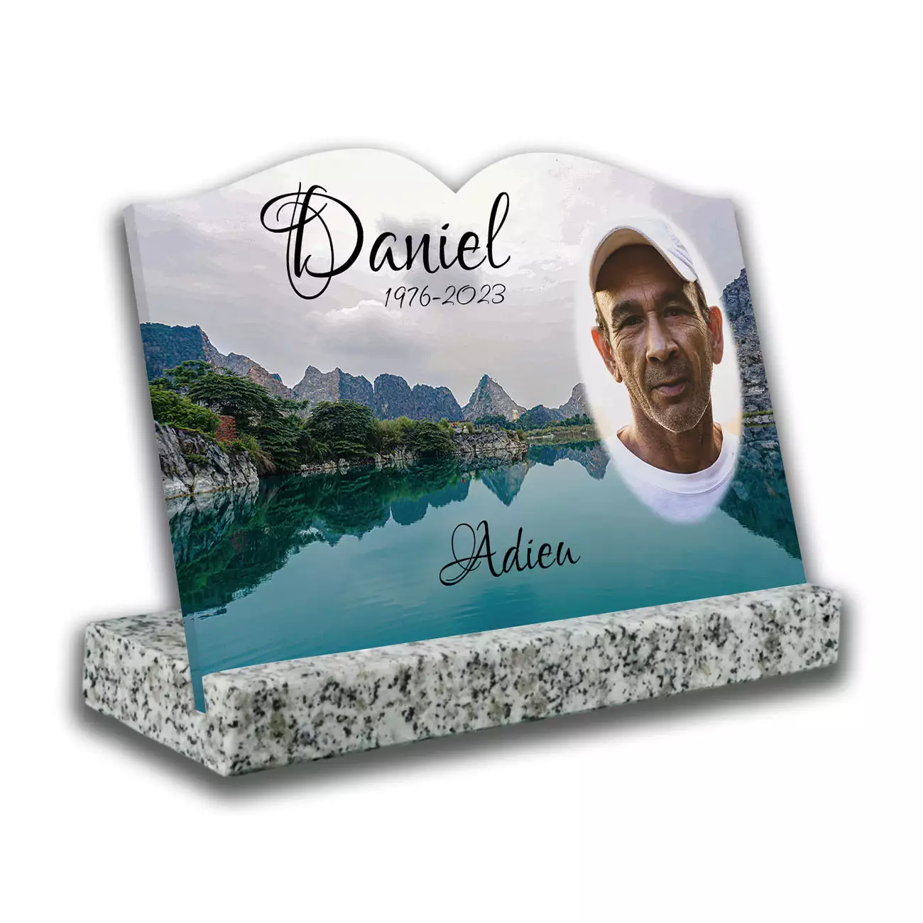 Plaque funéraire personnalisée Avec socle blanc Avec image