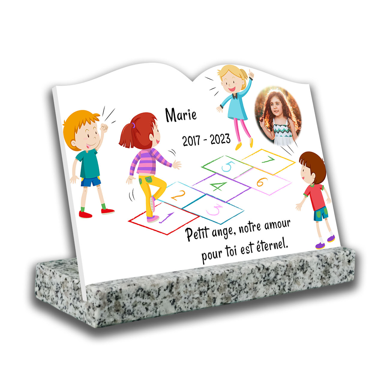 Plaque mortuaire personnalisée, Avec socle blanc, Avec image