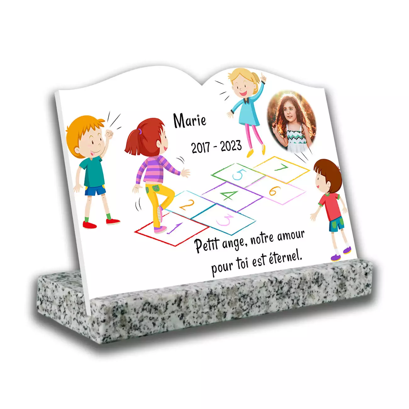 Plaque mortuaire personnalisée, Avec socle blanc, Avec image