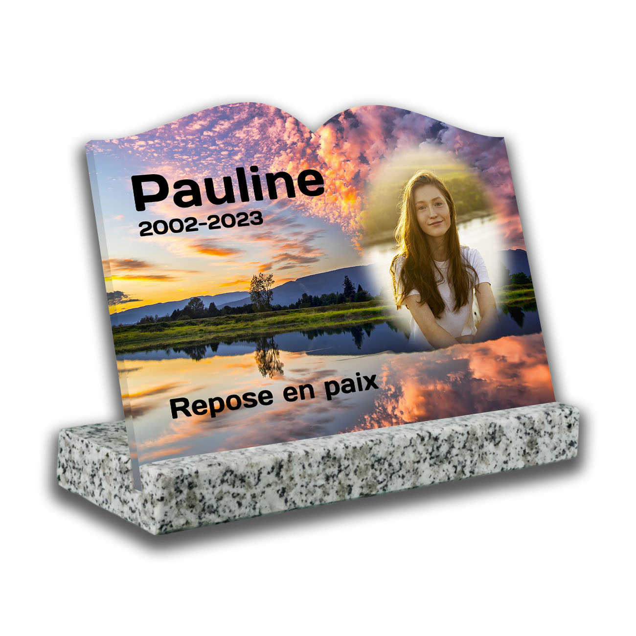 Plaque tombale personnalisée Avec socle Blanc sans image