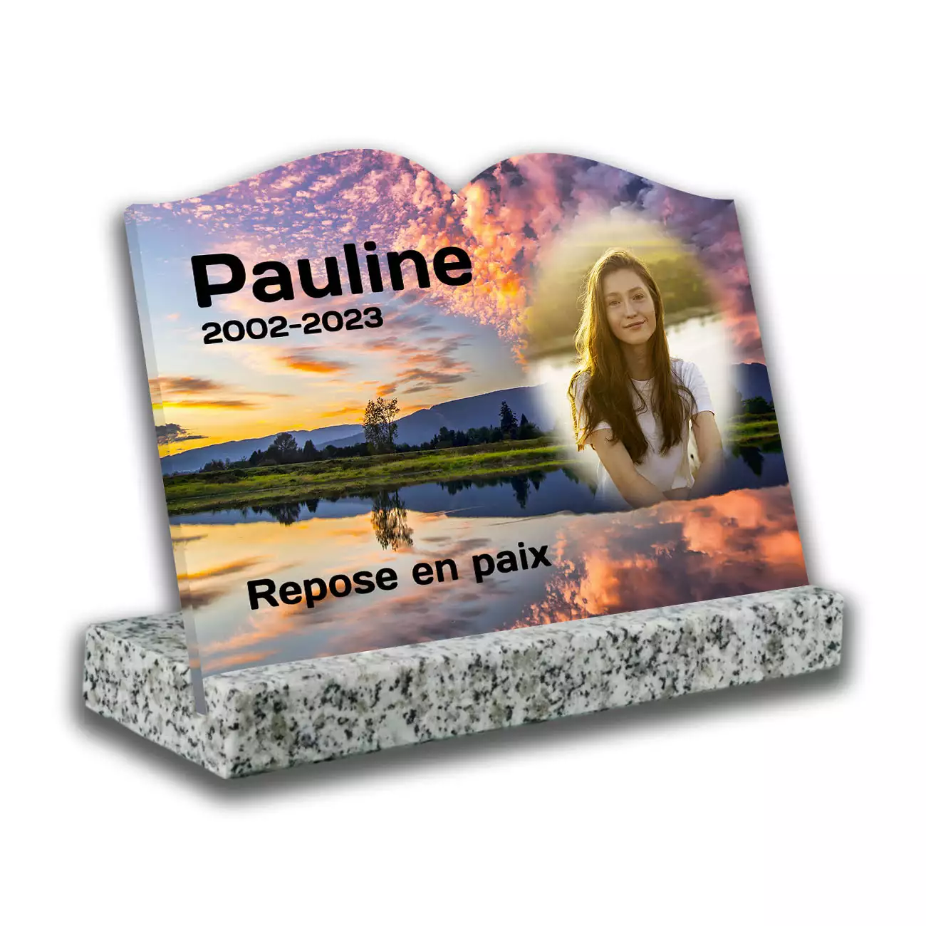 Plaque tombale personnalisée Avec socle Blanc sans image