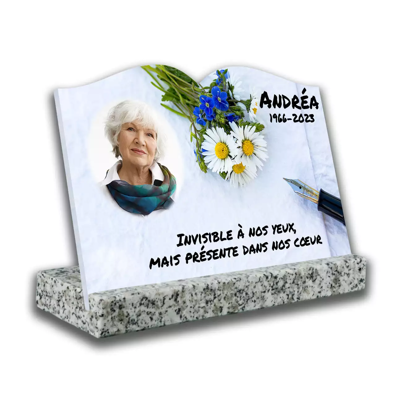 Plaque mortuaire personnalisée avec support blanc, avec photo