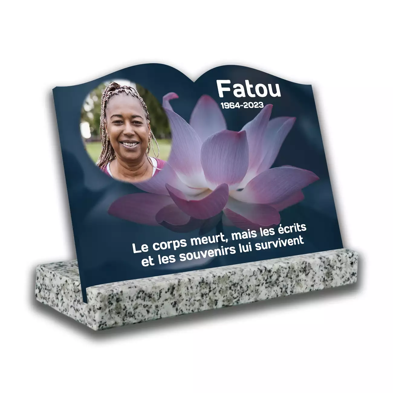 Plaque funéraire personnalisée avec support blanc, avec photo