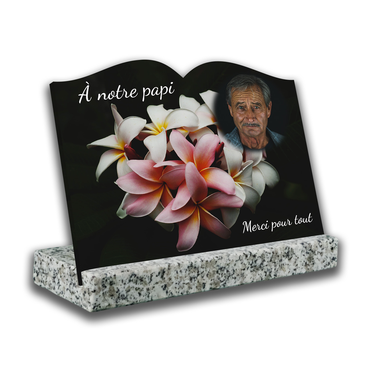 Plaque funéraire personnalisée avec socle, avec photo