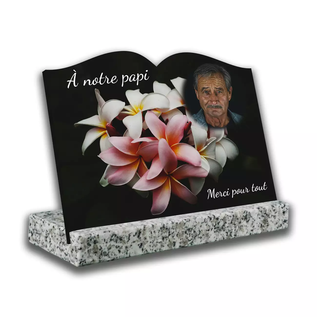 Plaque funéraire personnalisée avec socle, avec photo