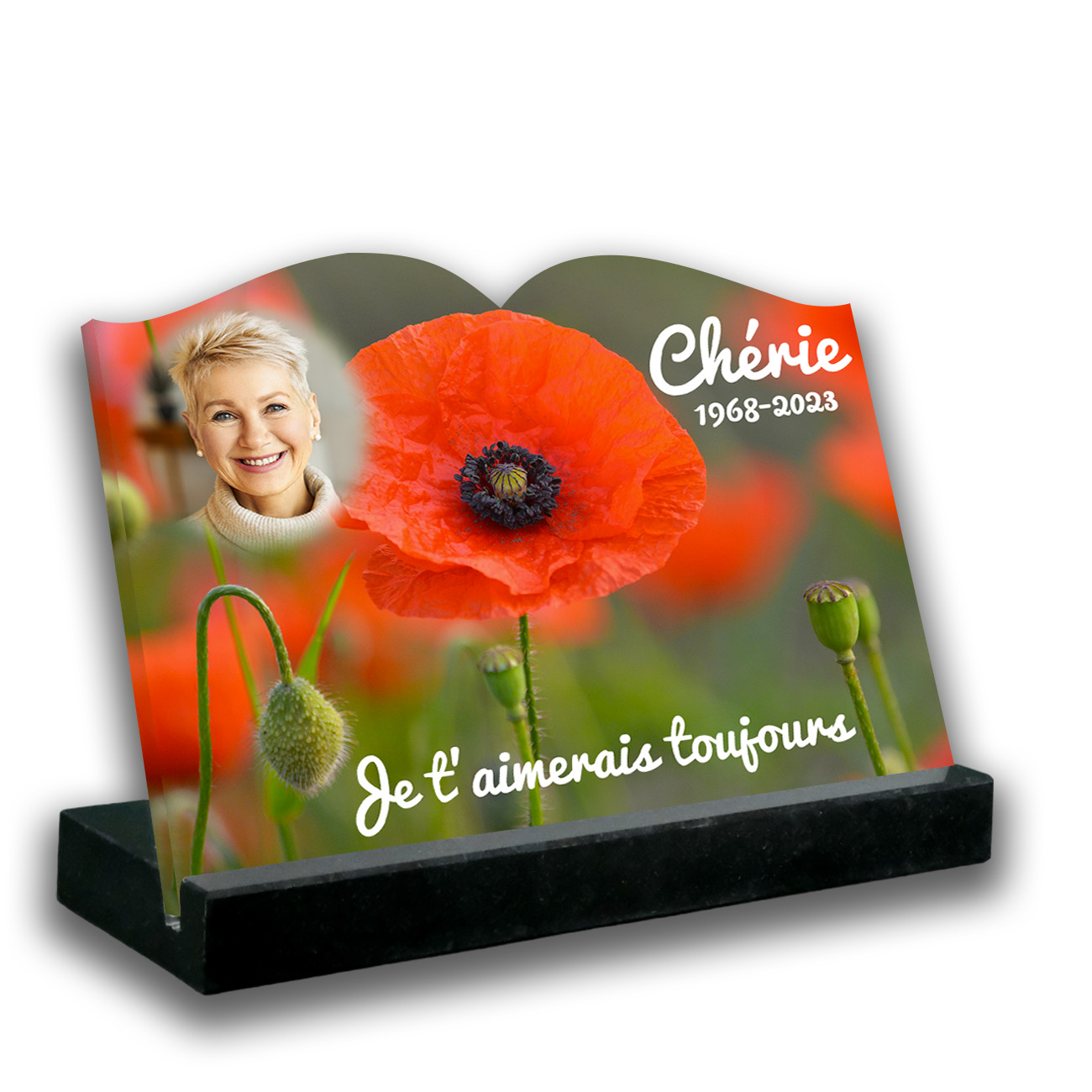 Plaque funéraire personnalisée Avec socle noir Avec image