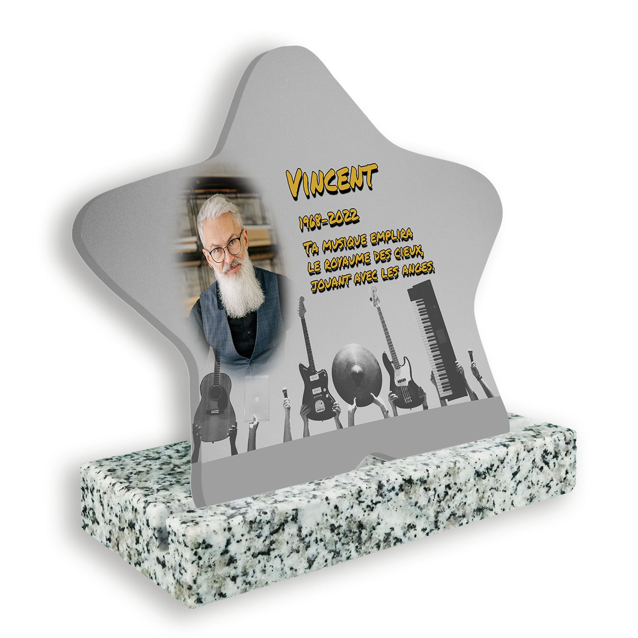plaque funéraire personnalisée blanc avec photo
