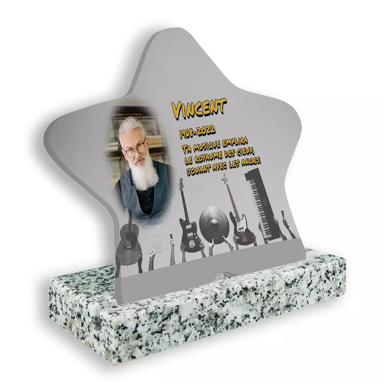 plaque funéraire personnalisée blanc avec photo