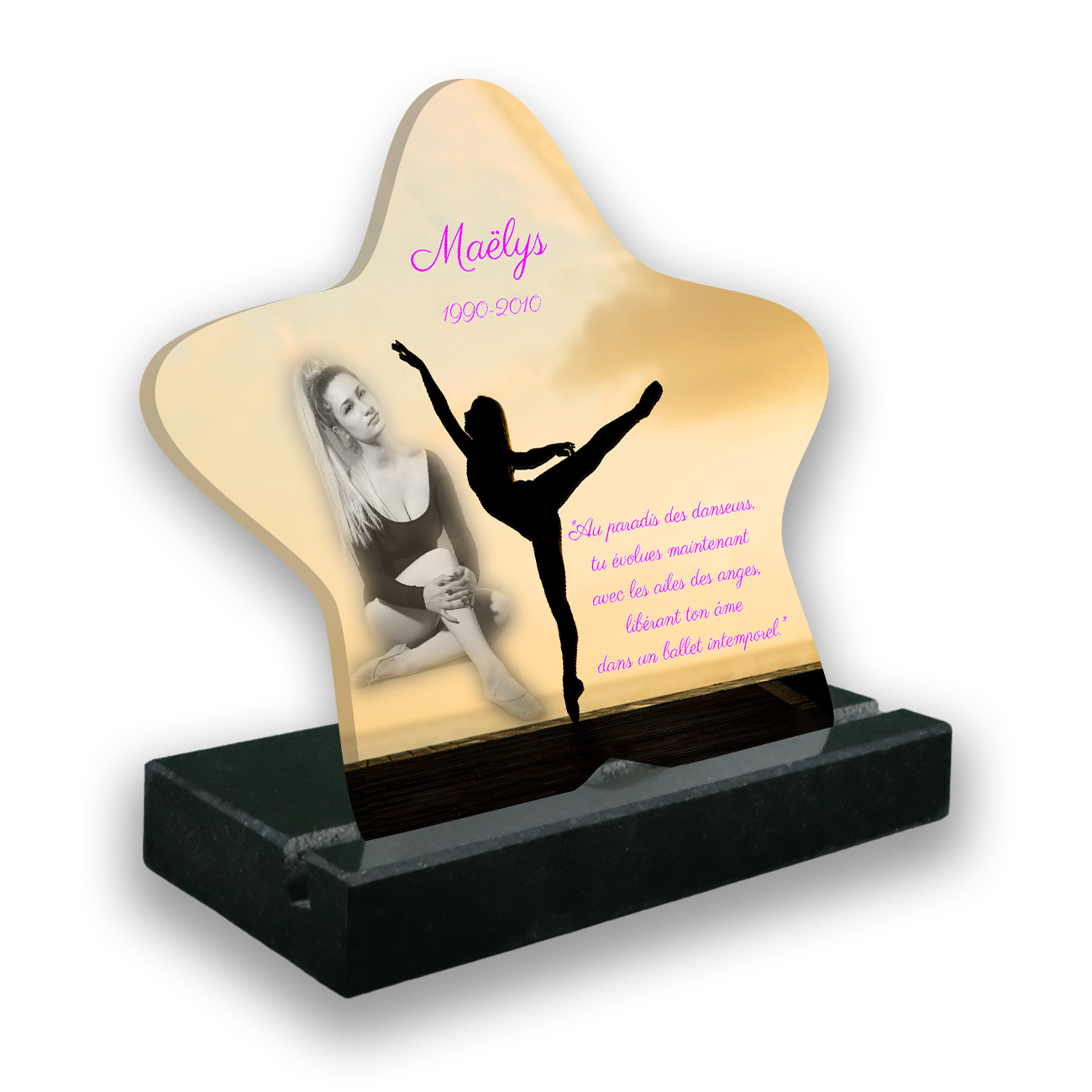 plaque funéraire personnalisée noir avec photo