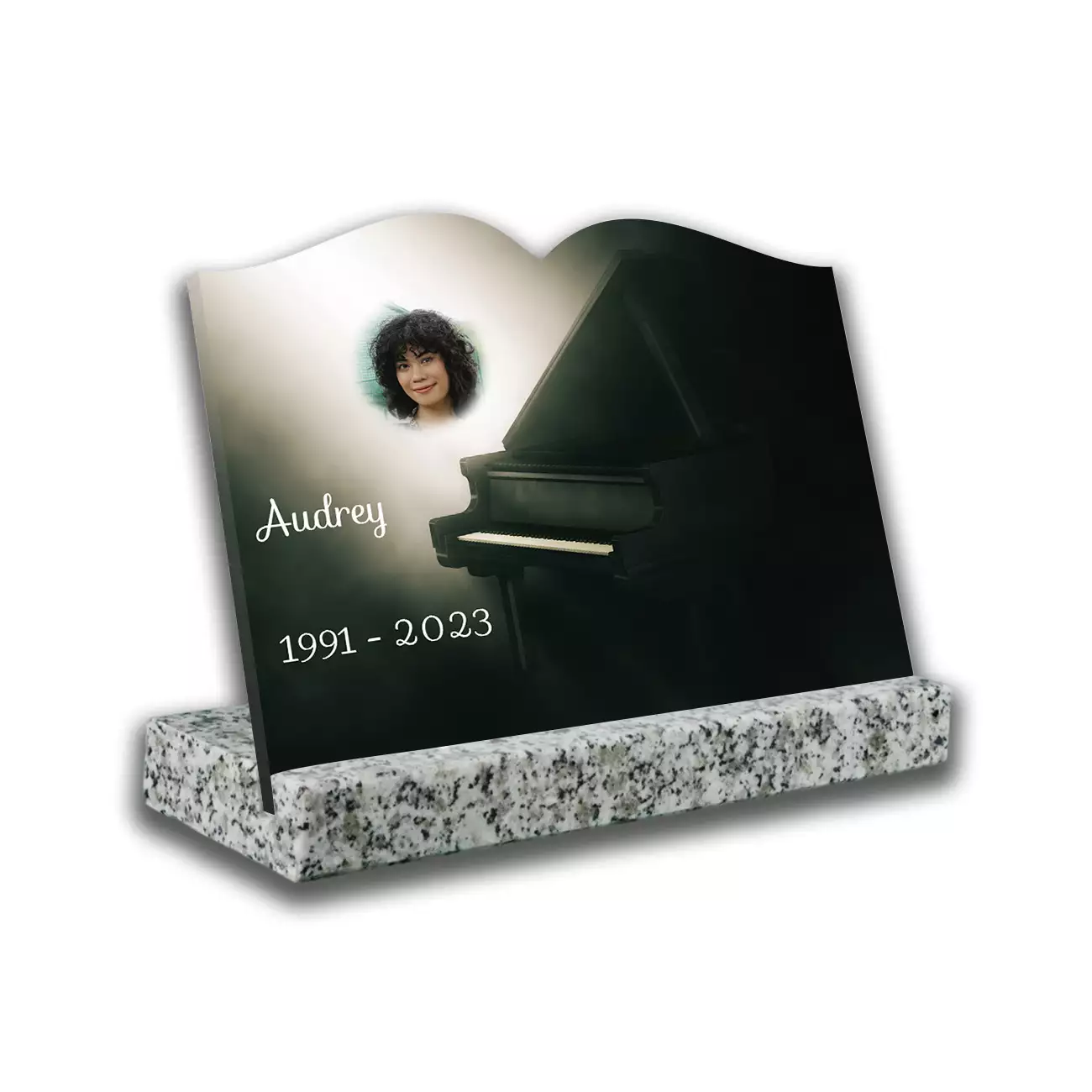 Plaque tombale personnalisée, Avec socle blanc, Avec image