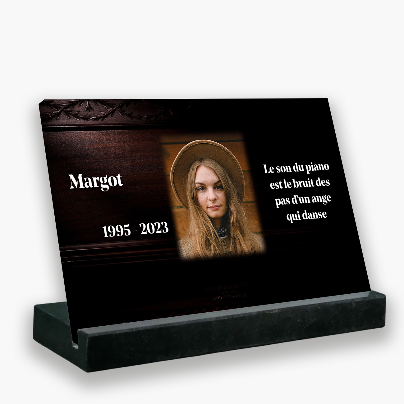 Plaque mortuaire, Grand rectangle, Avec socle noir, Avec image