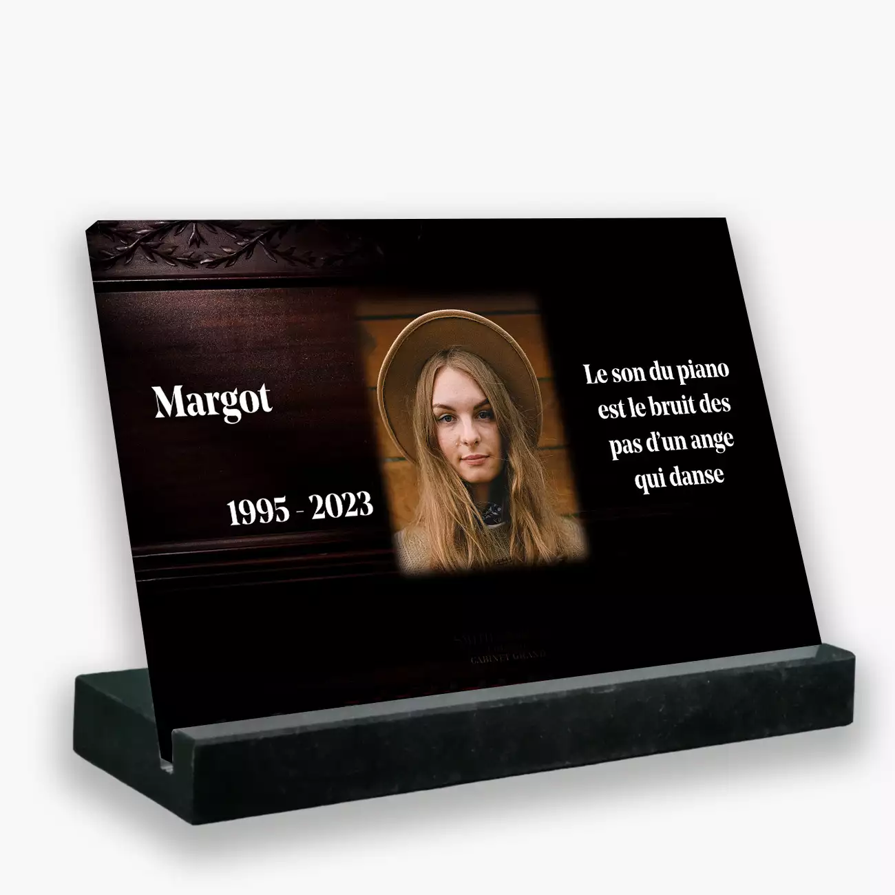 Plaque mortuaire, Grand rectangle, Avec socle noir, Avec image
