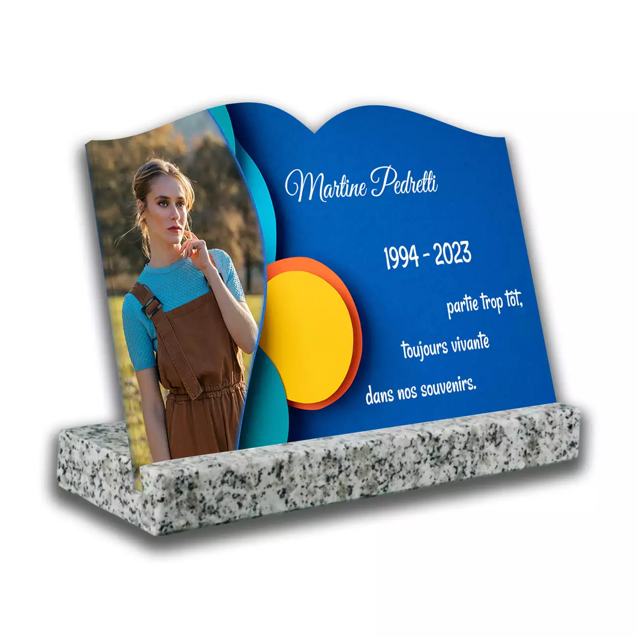Plaque tombale personnalisée, Avec socle blanc, Avec image