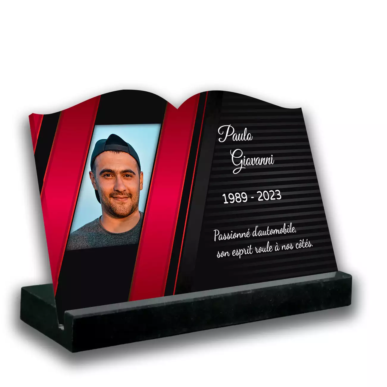 Plaque tombale personnalisée, Avec socle noir, Sans image