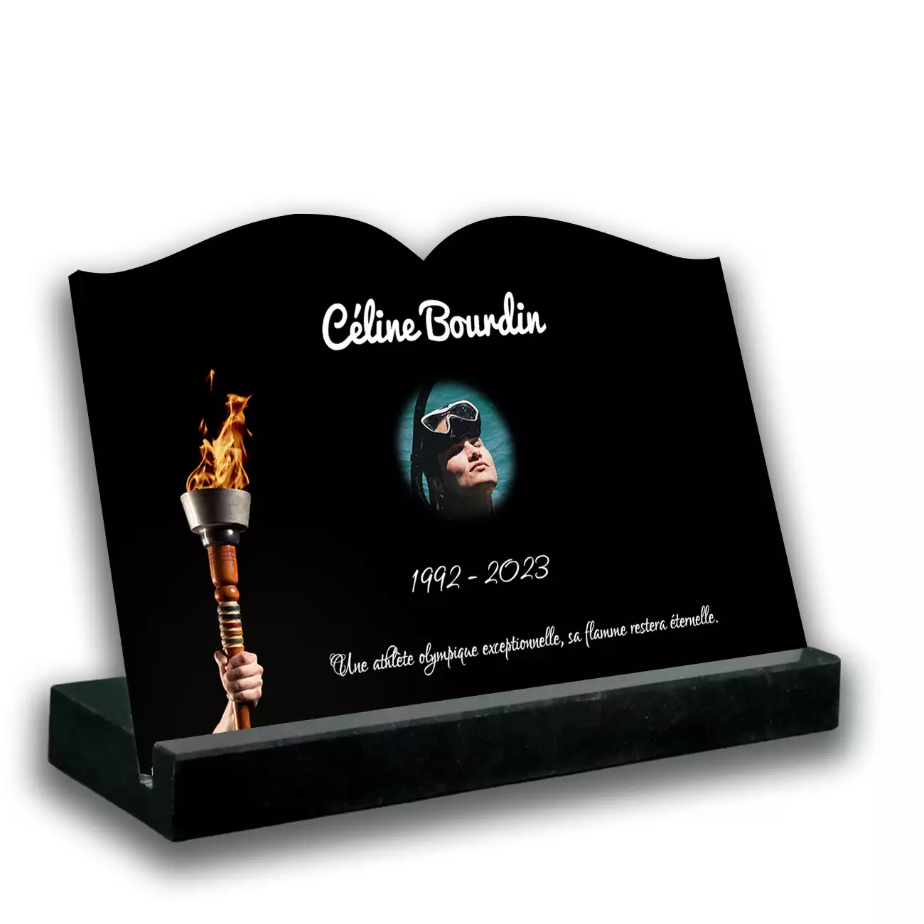Plaque tombale personnalisée, Avec socle noir, Sans image