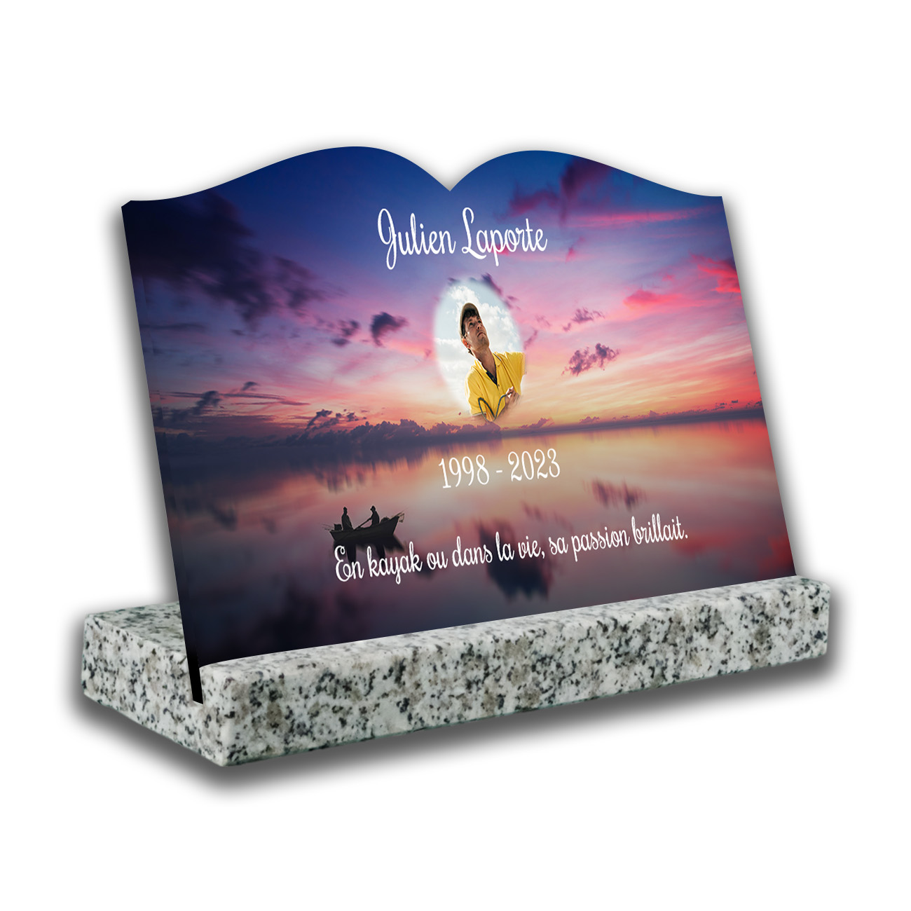 Plaque tombale personnalisée, Avec socle blanc, Avec image