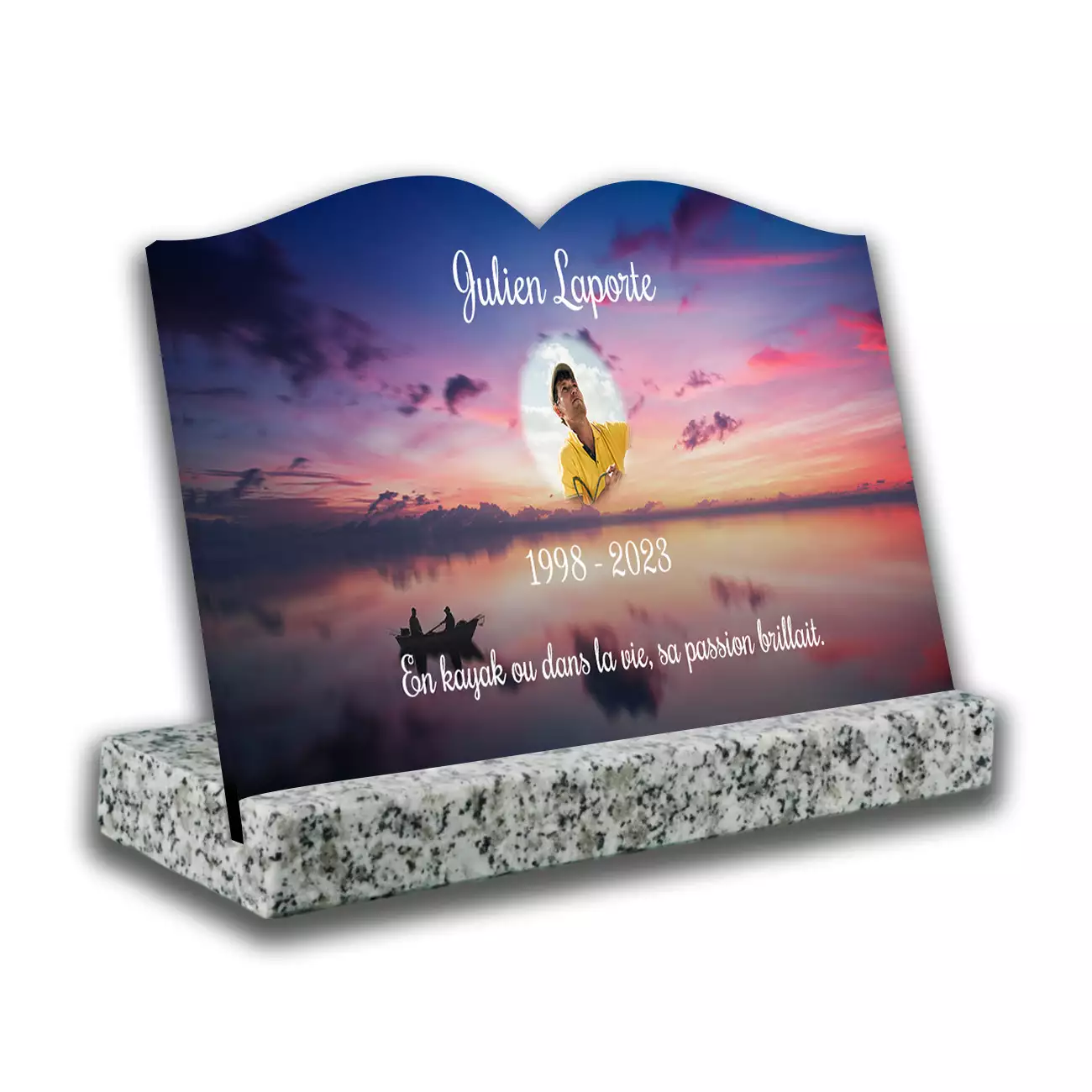Plaque tombale personnalisée, Avec socle blanc, Avec image
