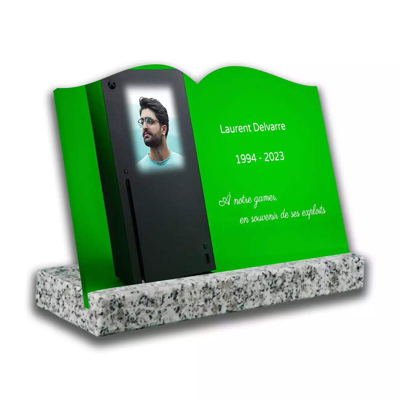 Plaque tombale personnalisée, Avec socle blanc, Avec image