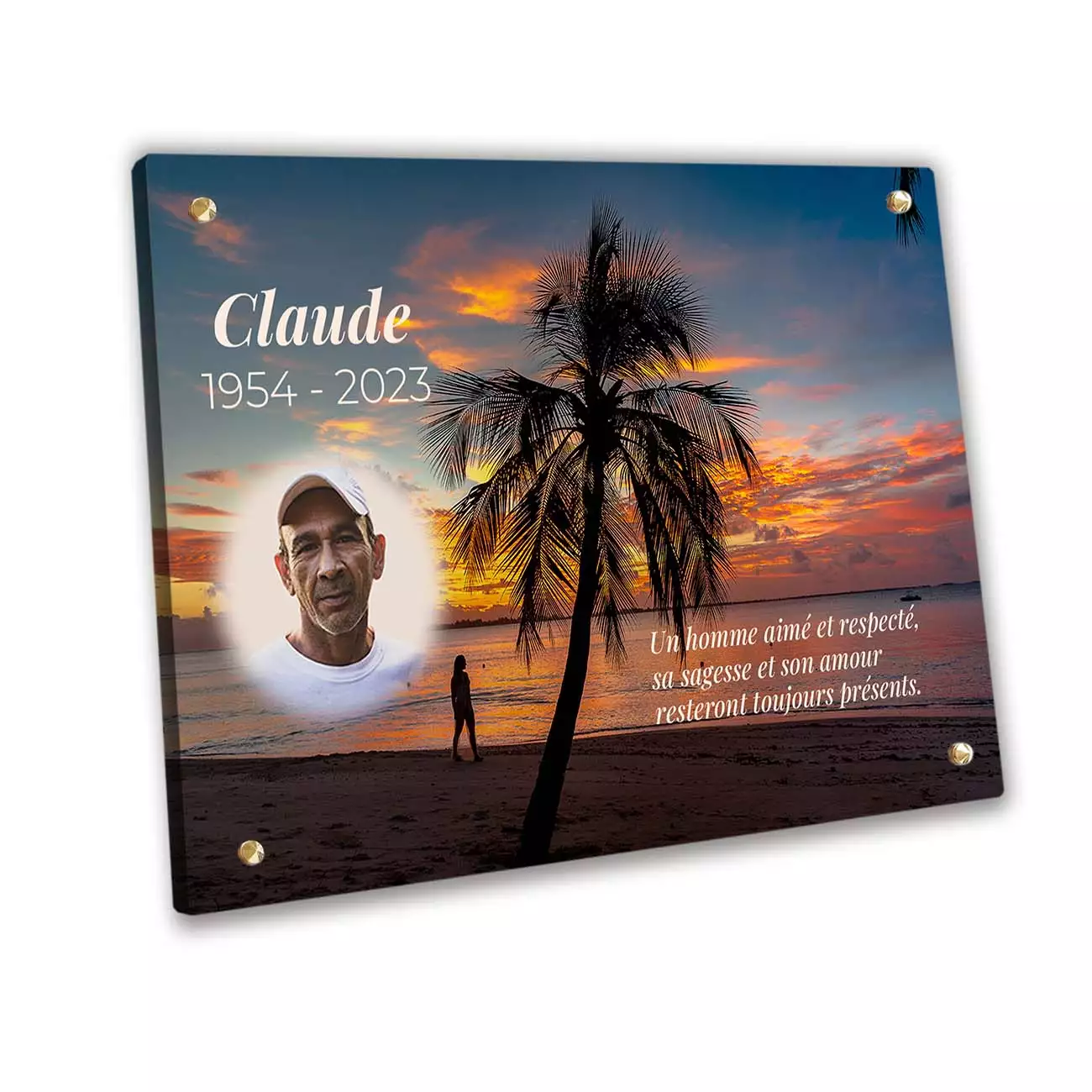 Plaque funéraire personnalisée thème Voyage cache vis sans pied avec texte et photo