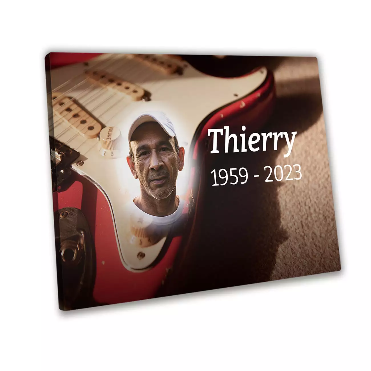 plaque funéraire personnalisée avec texte et photo sans pieds guitare électrique