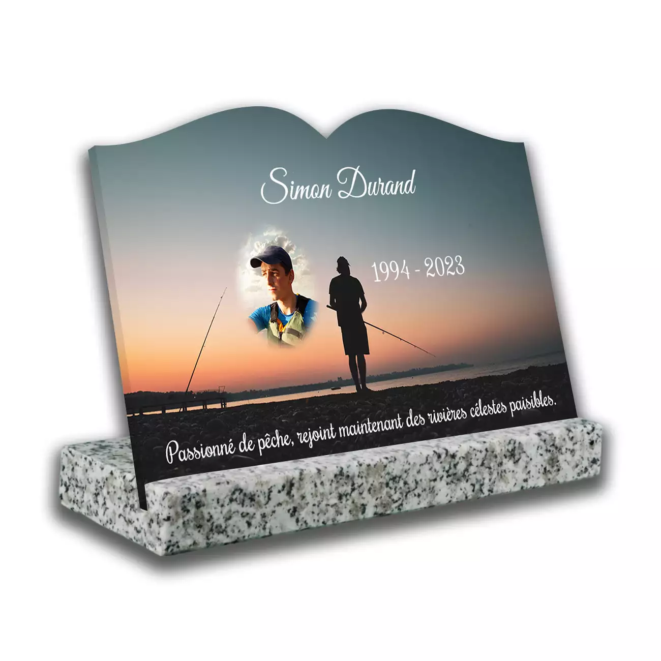 Plaque tombale personnalisée, Avec socle blanc, Avec image