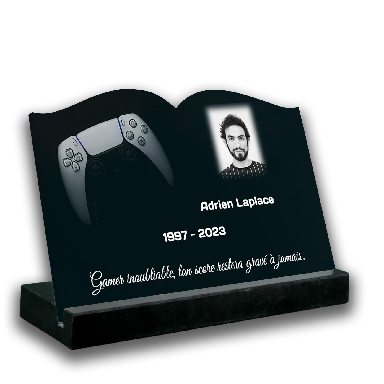 Plaque tombale personnalisée, Avec socle noir, Sans image