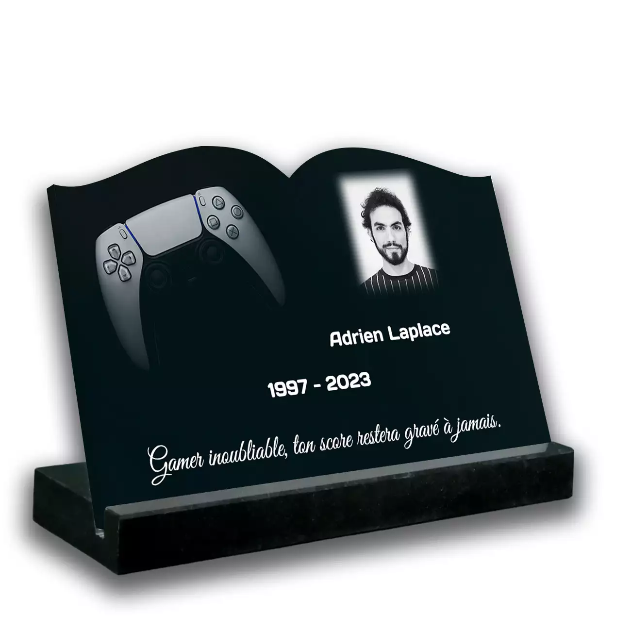 Plaque tombale personnalisée, Avec socle noir, Sans image