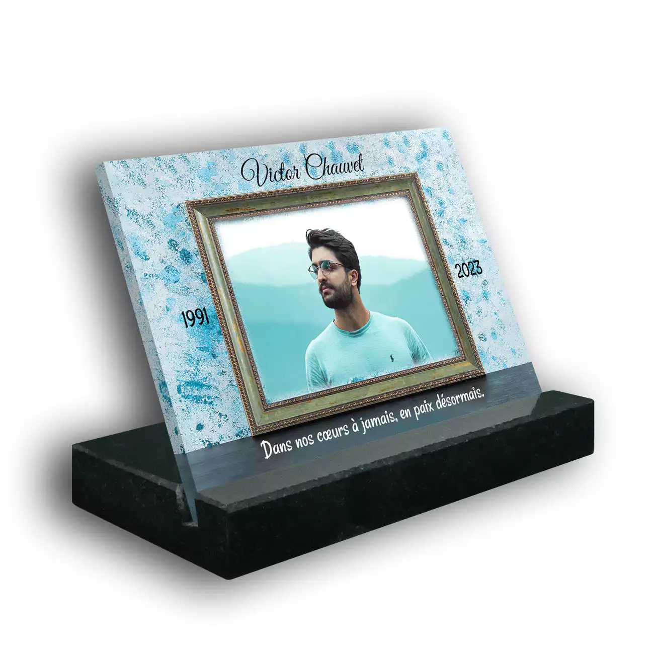 socle granit noir Texte+photo petit rectangle.
