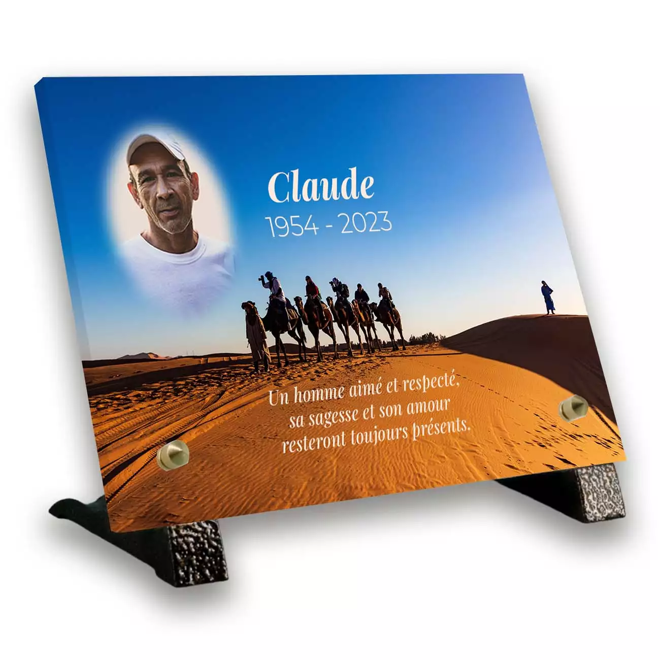 PR - plaque funéraire personnalisée avec texte et photo pieds Voyage
