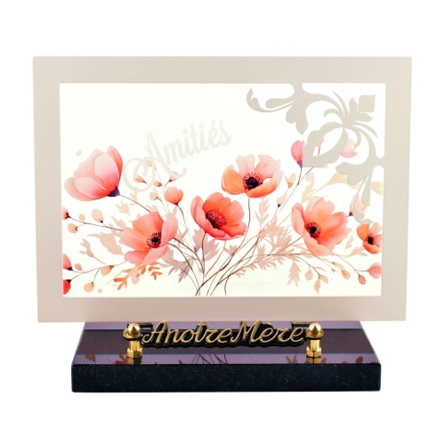 Plaque funéraire cadre inox blanc