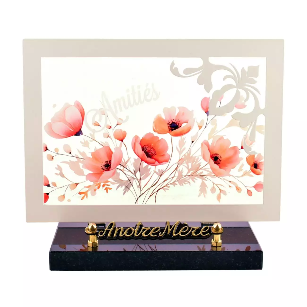 Plaque funéraire cadre inox blanc
