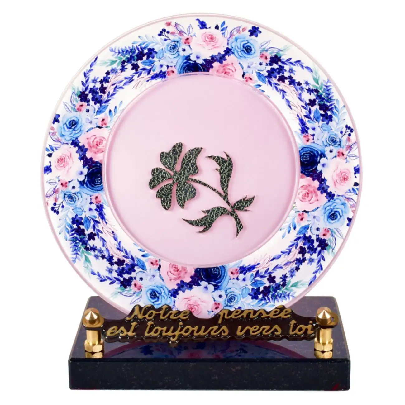 Plaque-funéraire-disque-fleuri-fleurs-bleues