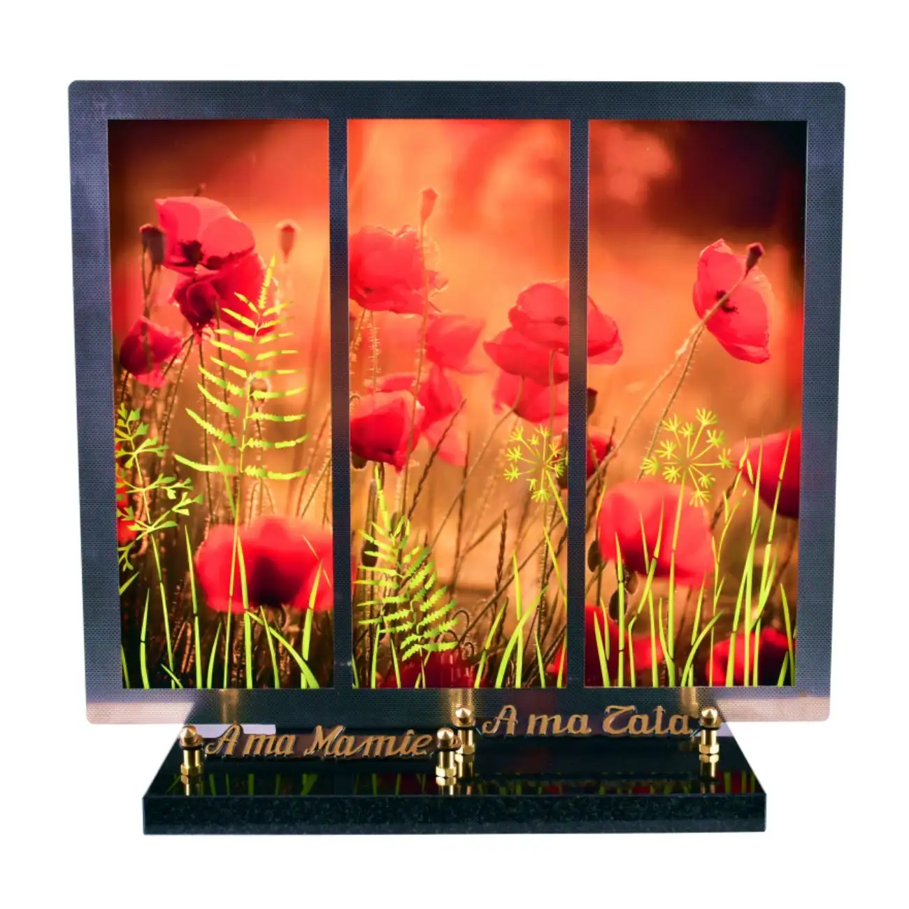 Plaque-funéraire-moderne-triptyque-coquelicots