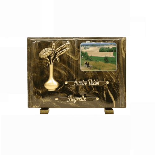 Plaque funéraire en bois motif floral et champ2